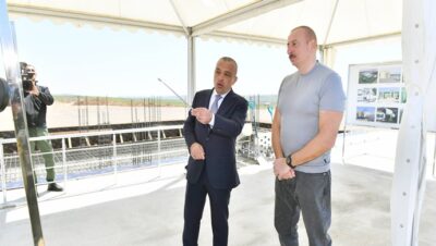 İlham Əliyev Füzuli şəhərinin içməli su təchizatı, kanalizasiya və yağış suları sistemləri kompleksinin təməlini qoyub